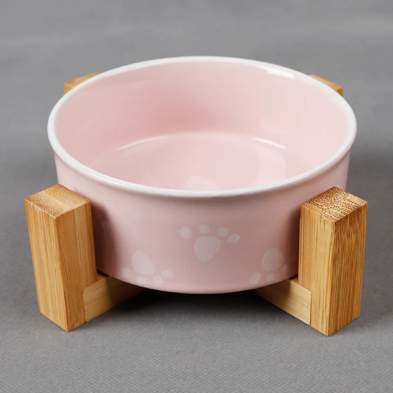 Новая керамическая миска для собак деревянная стойка с принтом в виде лапы из кости собачья миска для еды миска для питьевой воды миски для домашних животных Кормушка для кошек и собак собачий контейнер для еды