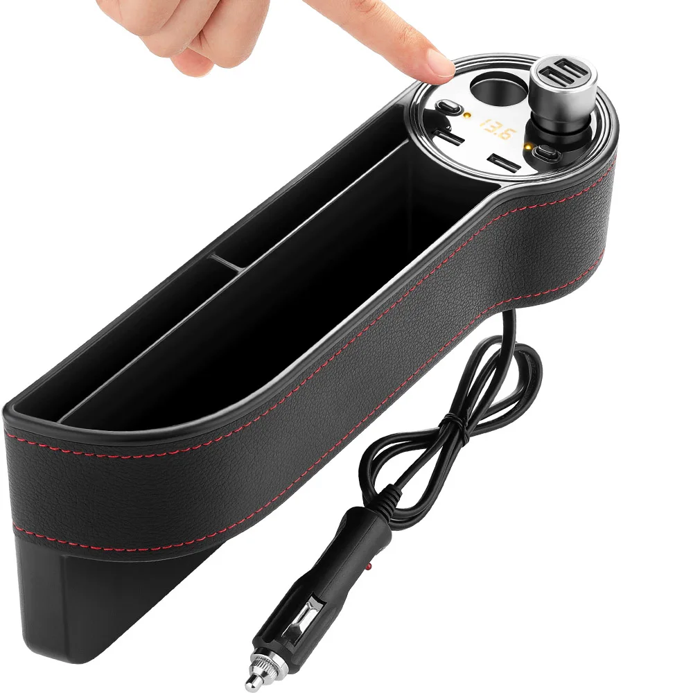 JINSERTA автомобильное кресло щелевая коробка для хранения 2 USB Автомобильное зарядное устройство прикуриватель розетка сумка-Органайзер для автомобиля зазор карман Tidying Card Phone - Название цвета: Black USB