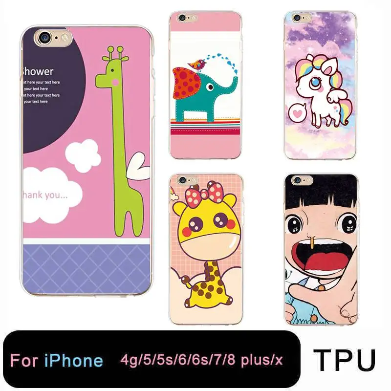 Qmswei ТПУ Ясно Телефон чехол для iPhone 6 6S 7 8 Plus x мягкий печатных Слон Олень лошадь