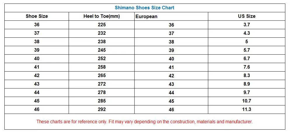 Shimano Cycling Shoe Size Chart