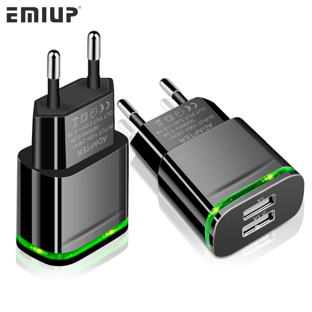 Universal 2 Ports LED Light USB Charger 5V 2A Wall Adapter Travel Charger Mobile Phone Micro