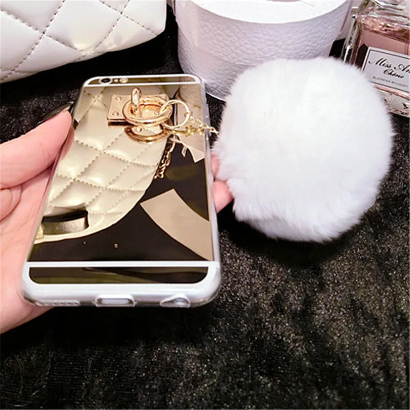 Чехол для samsung A5 A7 2017 A6 2018 A8 Plus роскошный зеркальный чехол с меховым помпоном и