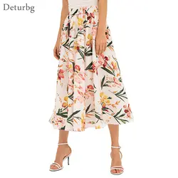Женская мода цветочный принт Длинные юбки для дам Boho Стиль Эластичный Высокая талия плиссированные пляжные юбки для женщин Saias 2019 сезон