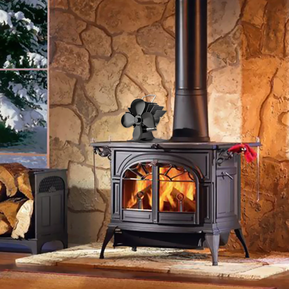 Home Eco Fan Fireplace 4 Blade Heat Powered Fireplace Fan For