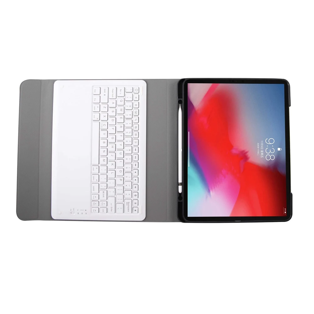 For iPad Pro 12.9 2018 Removable Bluetooth Russian/Hebrew/Spanish Keyboard+Slim Stand PU Leather Ca
