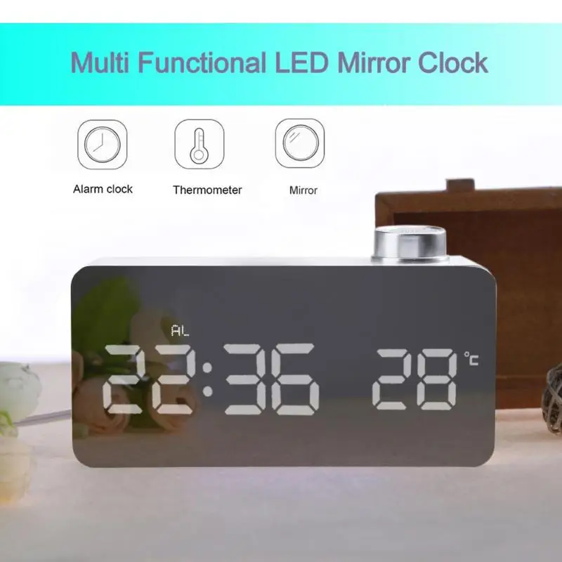 

LED Mirror Clock Weather Station Thermometer Digital Multifunction LED Mirror Clock Alarm Temperature Tester 0-50 Celsius Degree