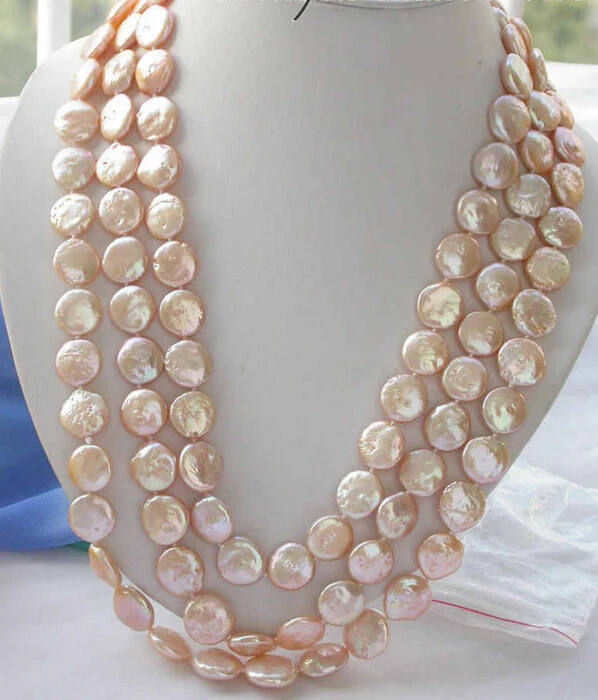

shipping z3402 REAL 65" 14mm pink coin freshwater pearl necklace
