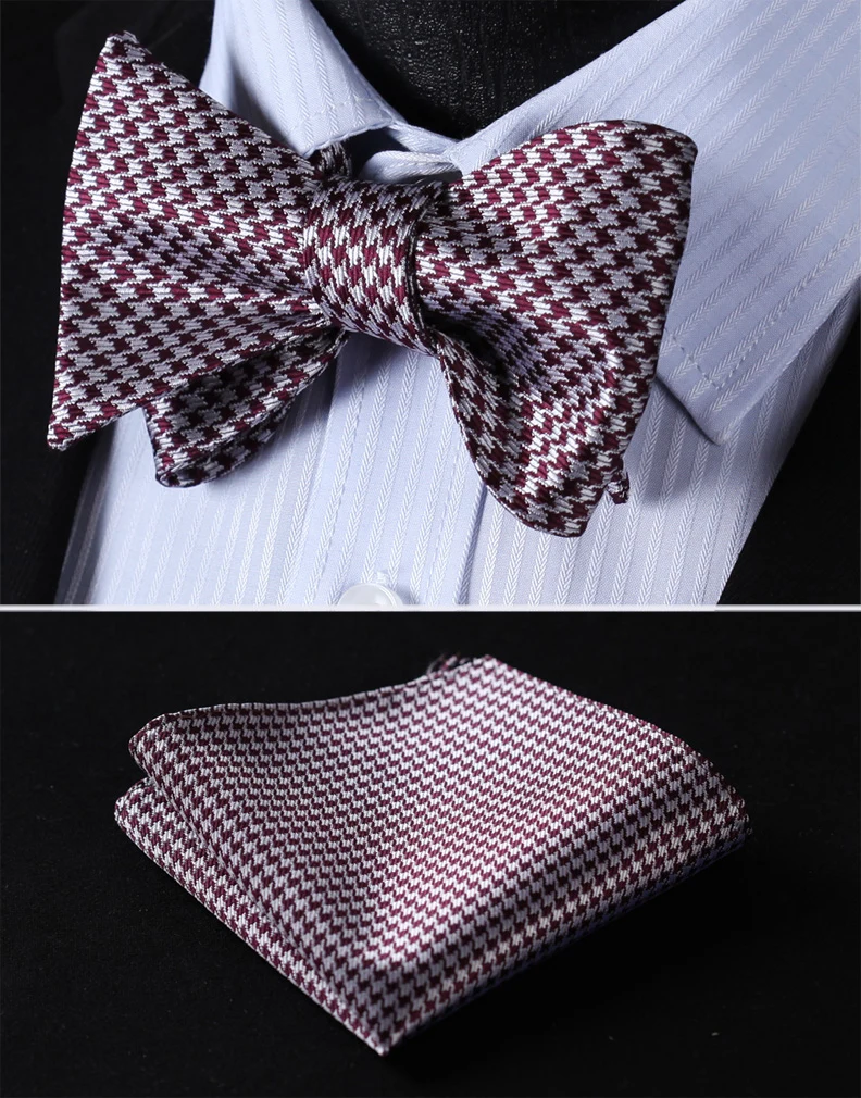  Check Paisley Sthipe 100%Silk Jacquard Woven Men Butterfly Self Bow Tie BowTie Pocket Square Handke