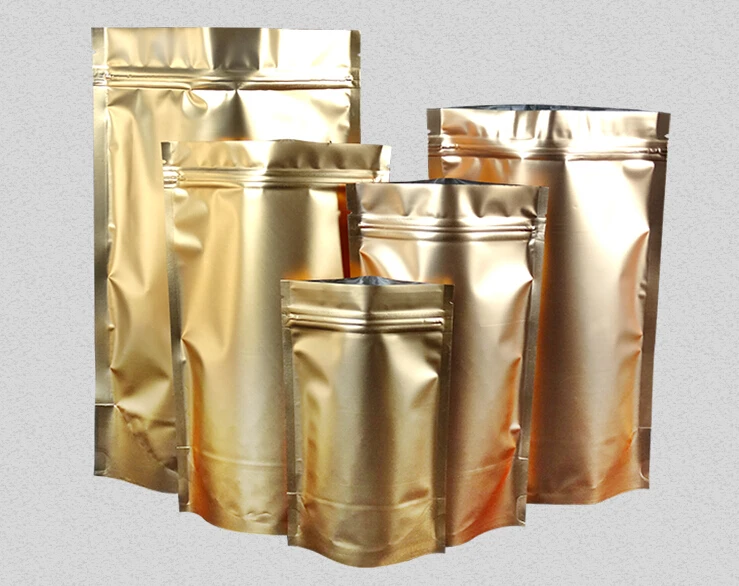 50pcs Golden Aluminium Zip Lock Pouches Tea Packaging Bag Zipper Coffee