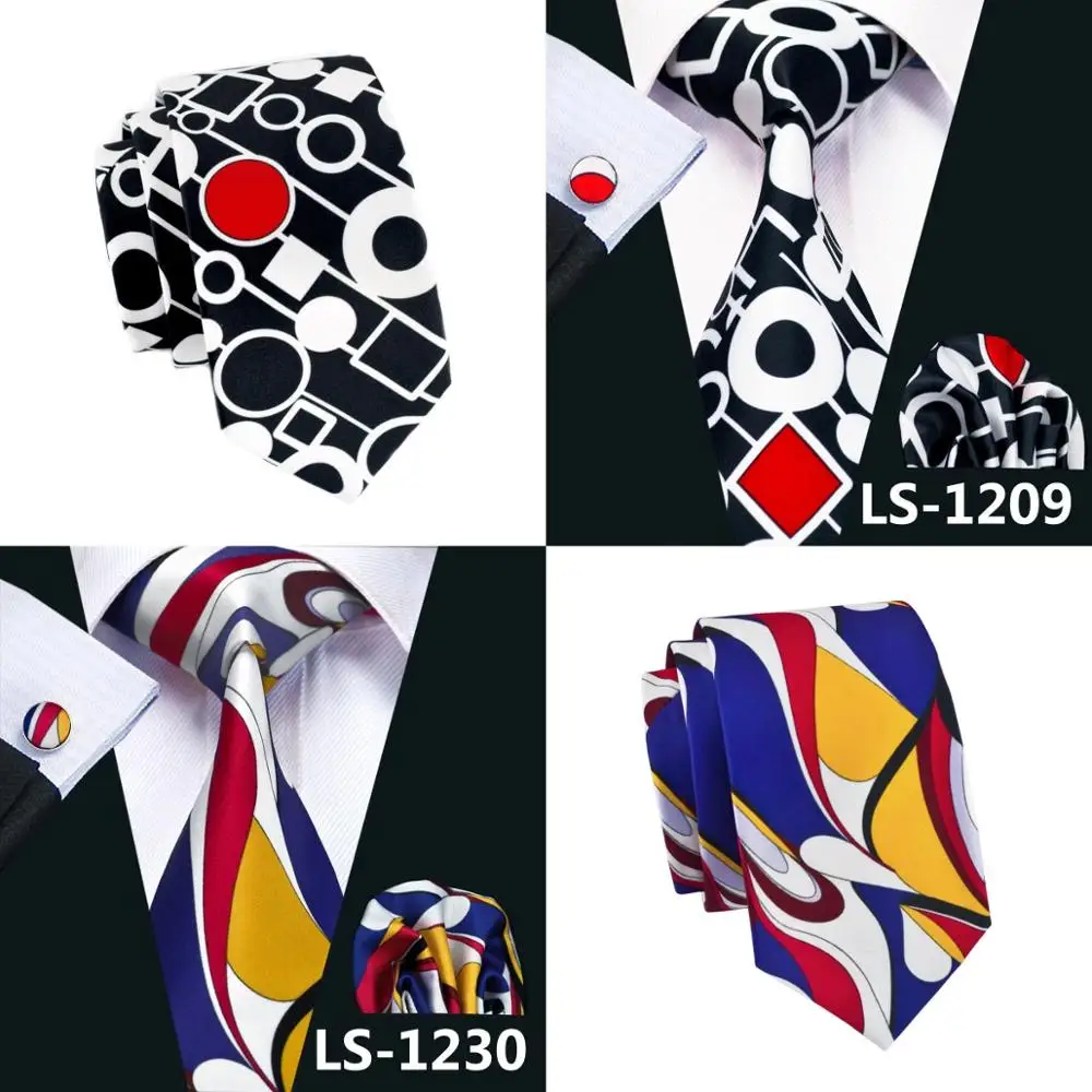 LS-1297, Новое поступление, мужской шелковый галстук с принтом, высокое качество, фирменный дизайн, черный галстук, носовой платок, запонки, вечерние, свадебные