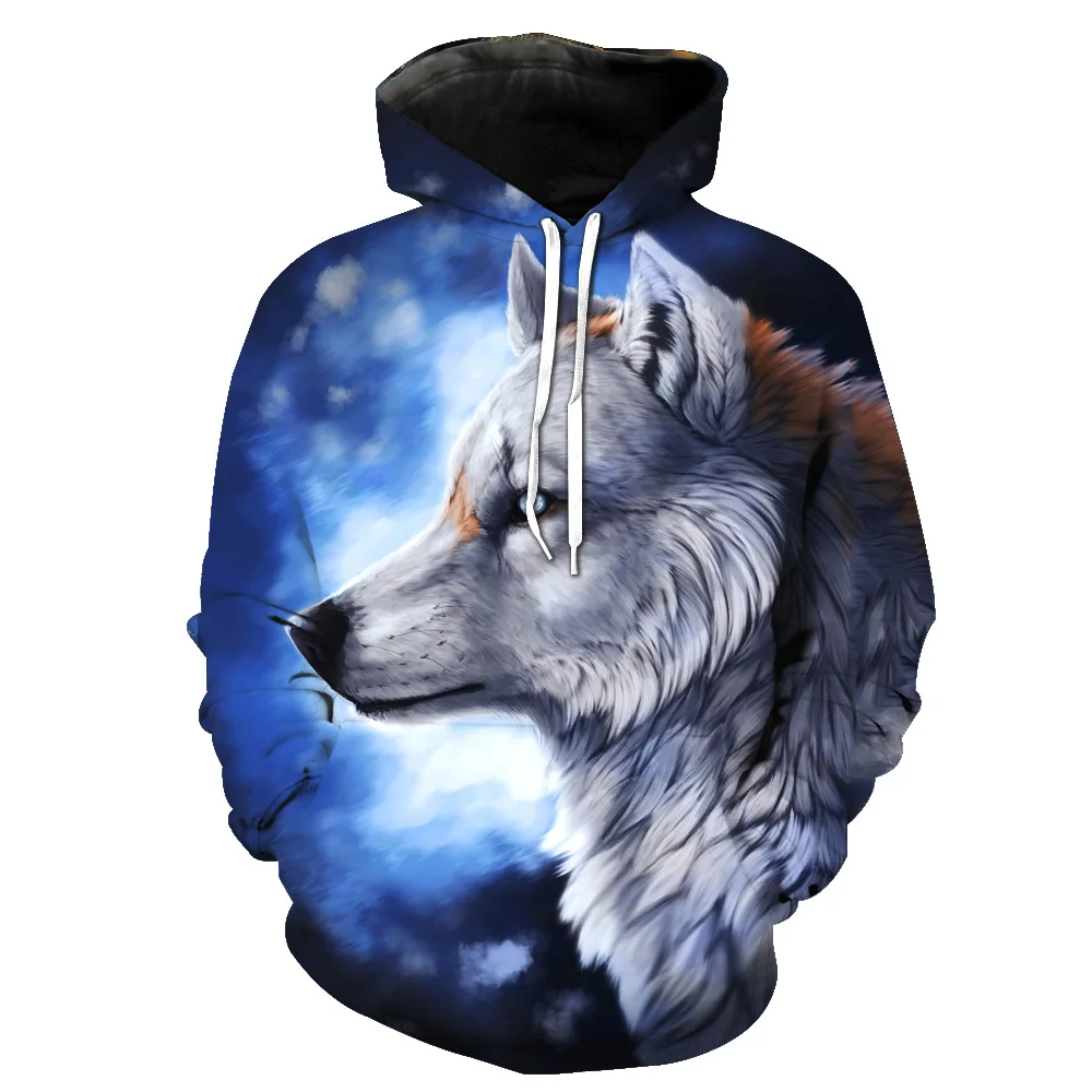 EUR Plus Size novel Wolf Hoodies 3d Print Animal Wolf Men's Hoody