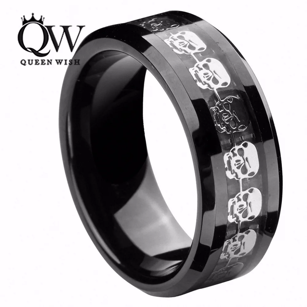 queenwish 8mm infinity black tungsten carbide ring silver skull skeleton inlay wedding band promise rings matching - Mens Skull Wedding Rings queenwish 8mm infinity black tungsten carbide ring silver skull skeleton inlay wedding band promise rings matching - Mens Skull Wedding Rings