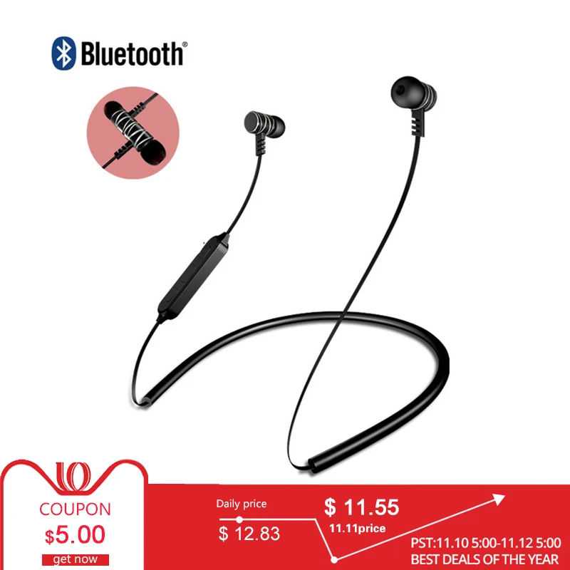 

New TF Card Bluetooth Sports Earphone Headset Wireless Binaural Stereo Earplug Magnetic Wireless Headphones for computer TOP