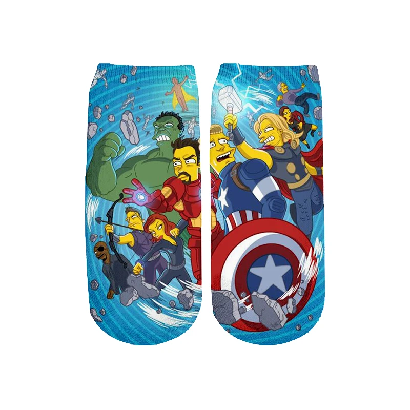 

Summer Men/women Harajuku Marvel Avengers 3D Print Short Socks Hip Hop cartoon Batman Superman SpiderMan Captain America Novelty