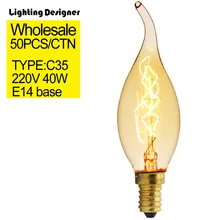 50 шт./CTN C35 Совет Декор лампочки edison янтарный свет лампы Винтаж лампа накаливания 220 В 40 вт E14 Малый винт теплый