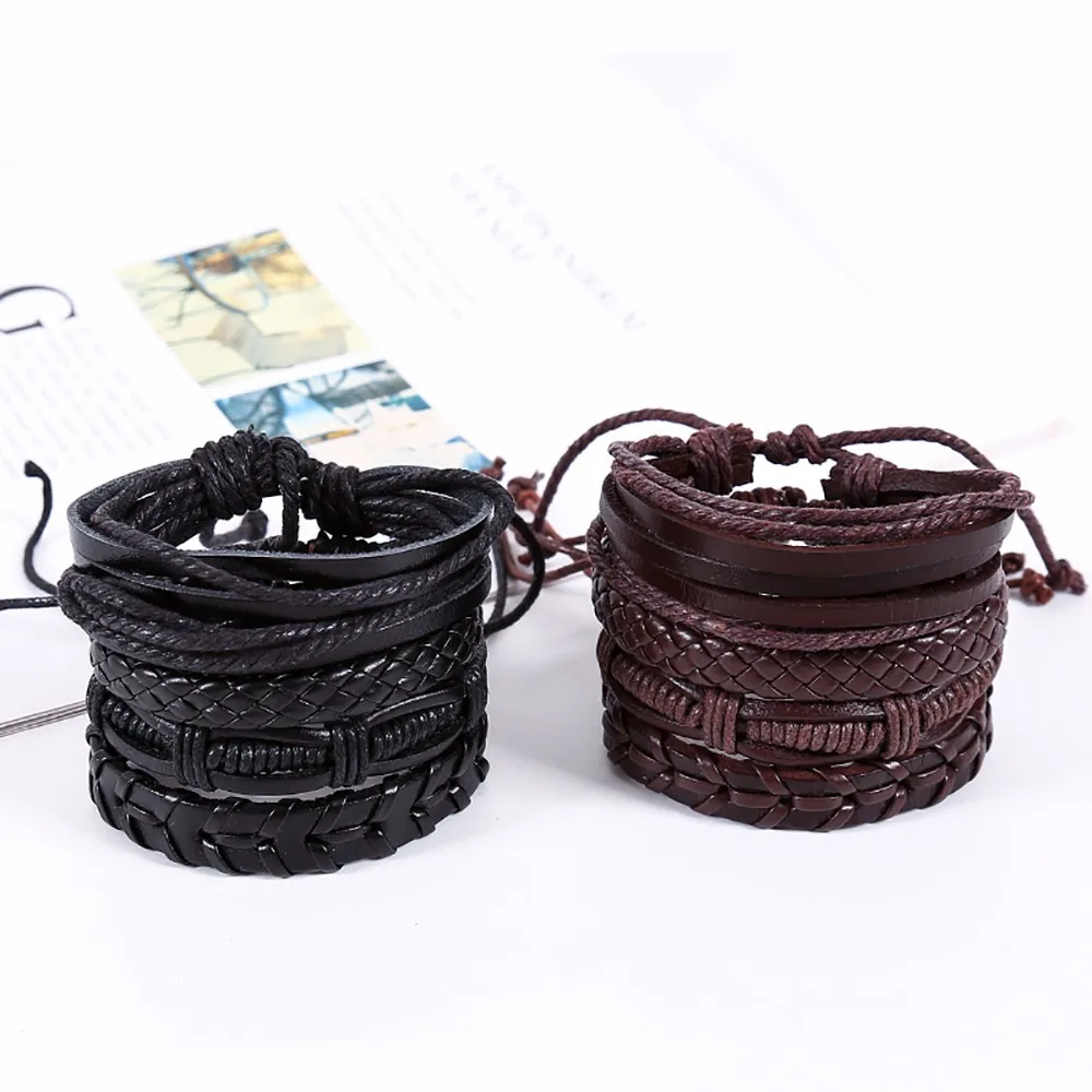 

Exquisite Crystal Brand Braided Bracelet Vintage Hand-woven Multi-layer Leather Bracelet Jewelry Letter Design Best Zircon