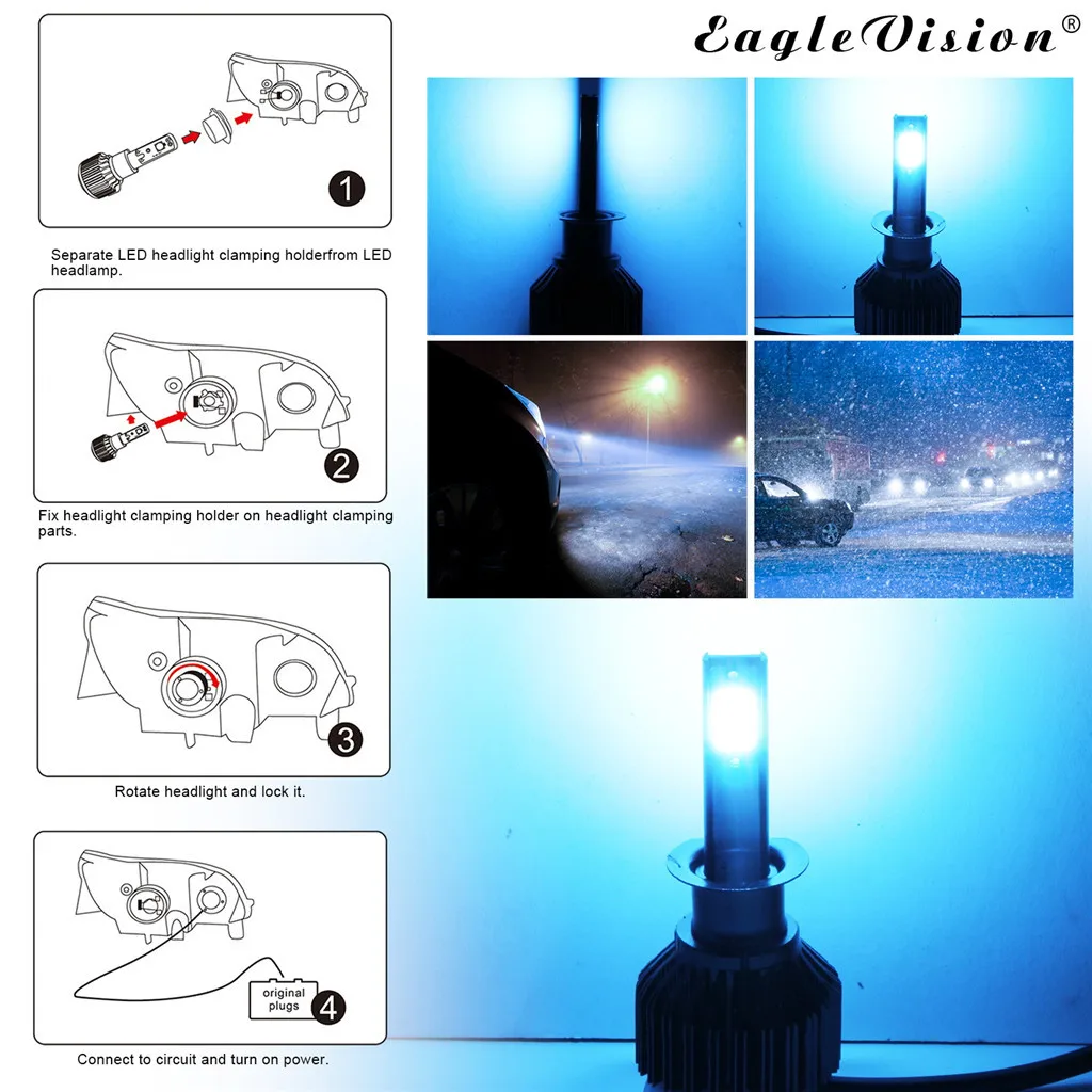 2x H1 светодиодные фары конверсионный комплект лампы 30000lm высокой мощности 8000k Ice Blue двухсторонний канал рассеивания тепла# P10