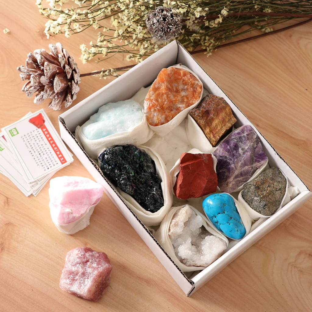 11pcs Mineral & Rock Samples Identification Kit, Kids Earth Geology Science Educational Toy, Geology Gemstone Kit