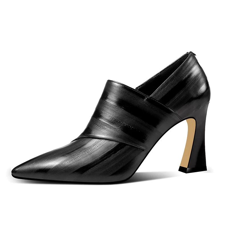 ISNOM Emboss Cow Leather Pumps Women Pointed Toe Footwear Fashion Zip Shoes Female High Heels Shoes Woman Spring 2019 New ISNOM Emboss Cow Leather Pumps Women Pointed Toe Footwear Fashion Zip Shoes Female High Heels Shoes Woman Spring 2019 New