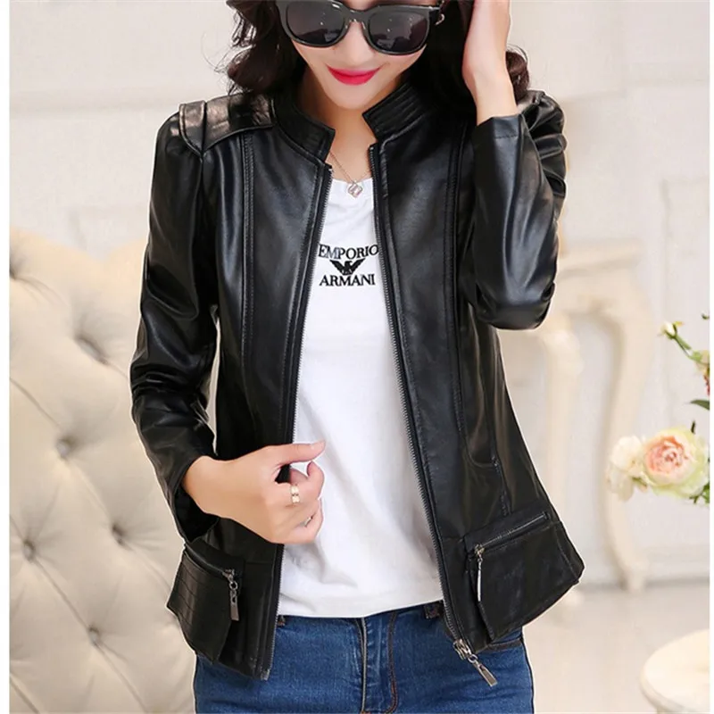 

Slim 2017 Bomber Femme Women Jacket Spring Casual Thin PU Moto Leather Basic Jackets and Coat