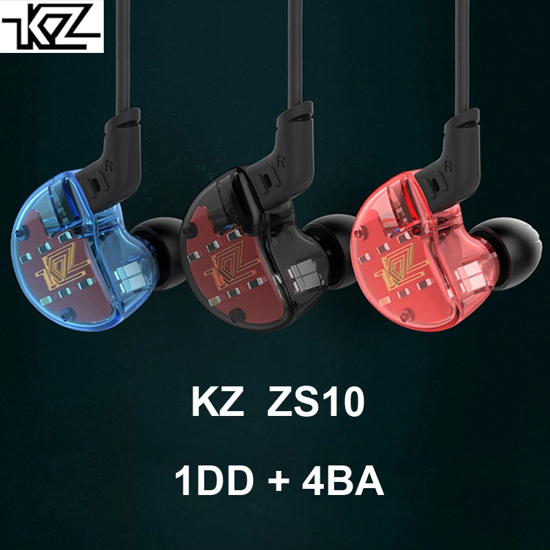 

KZ ZS10 Hybrid Earphone 4BA+1DD Hi fi Headphone In Ear DJ Monitor Headset+ Aptx KZ Bluetooth Cable + Upgrade Silver Plated Cable