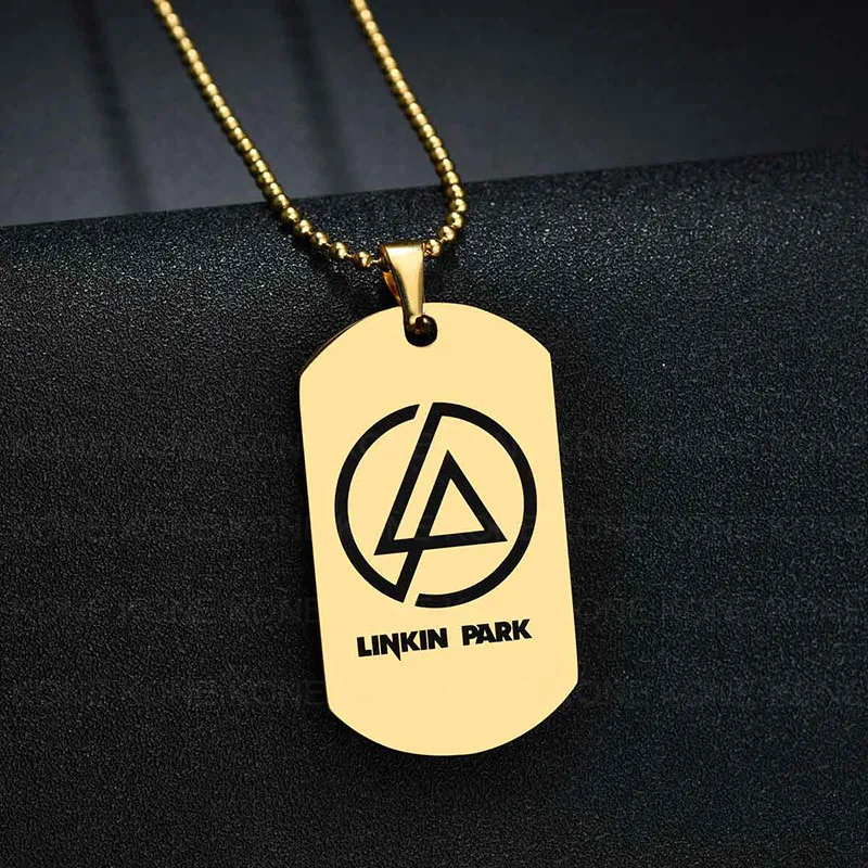 UZone индивидуальный кулон из нержавеющей стали ожерелье с лазерной гравировкой Linkin Park имя ID тег логотип ожерелье подарок для фанатов друзей - Окраска металла: Gold Color