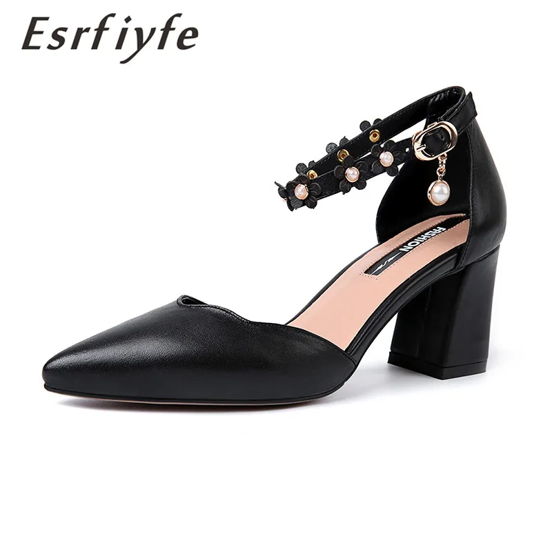 

ESRFIYFE 2018 New Handmade Genuine Leather Sandals Favoredby Women High Quality Summer Pointed Toe Flower Pearl Party Shoes