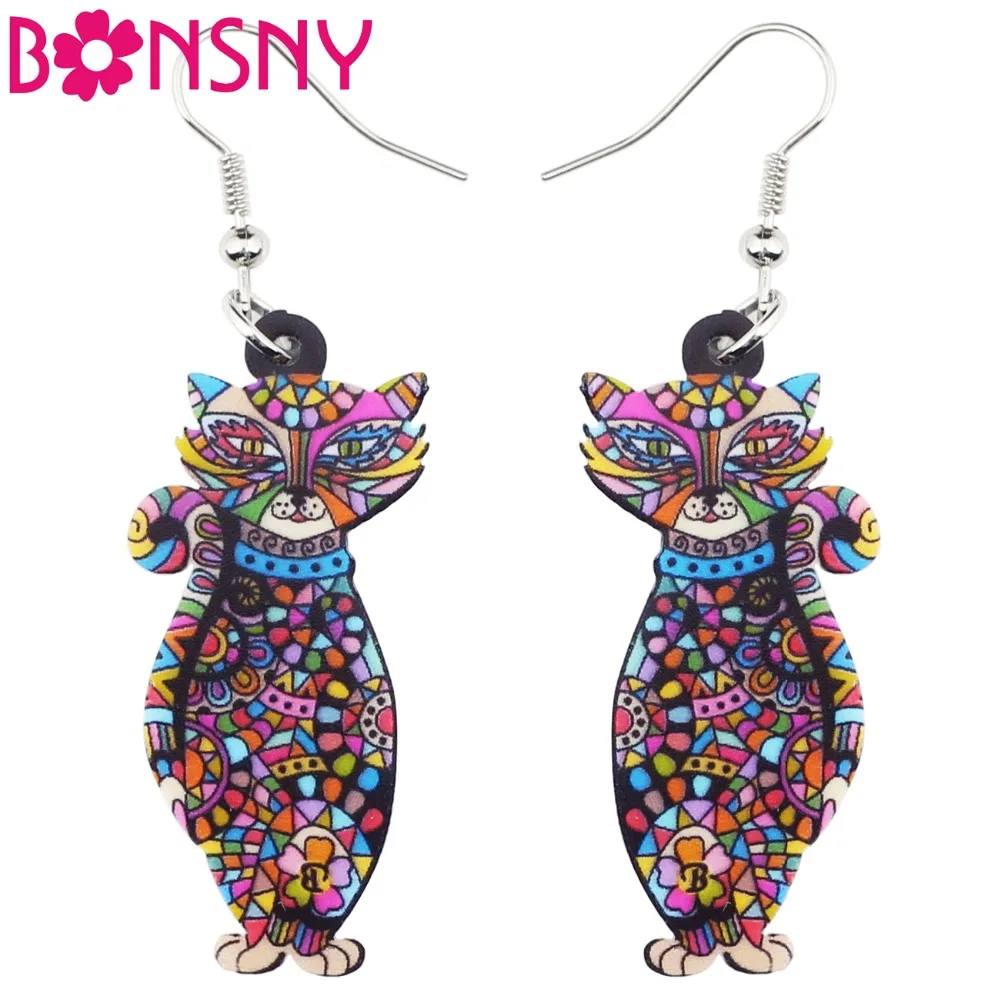 Bonsny эффектные стоячие серьги с цветочным рисунком кошки котенка из акрила