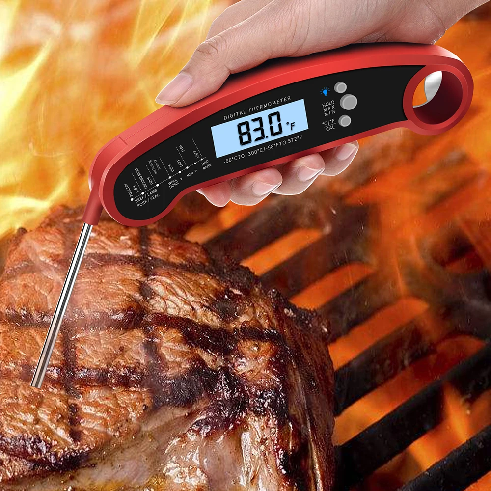 Waterproof Instant Read Thermometer with Calibration and Backlight
