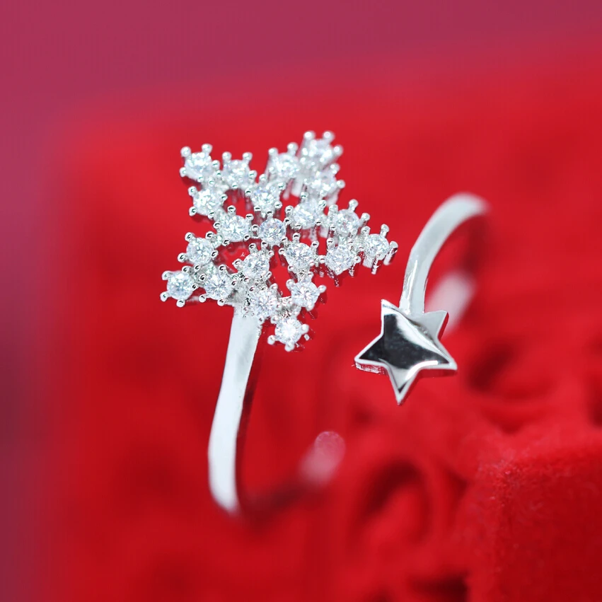 2015 Fashion Trendy Star Rings Shining Cz Ring Delicate Pentagram Opening Gift To Her For Women Free Shipping | Украшения и