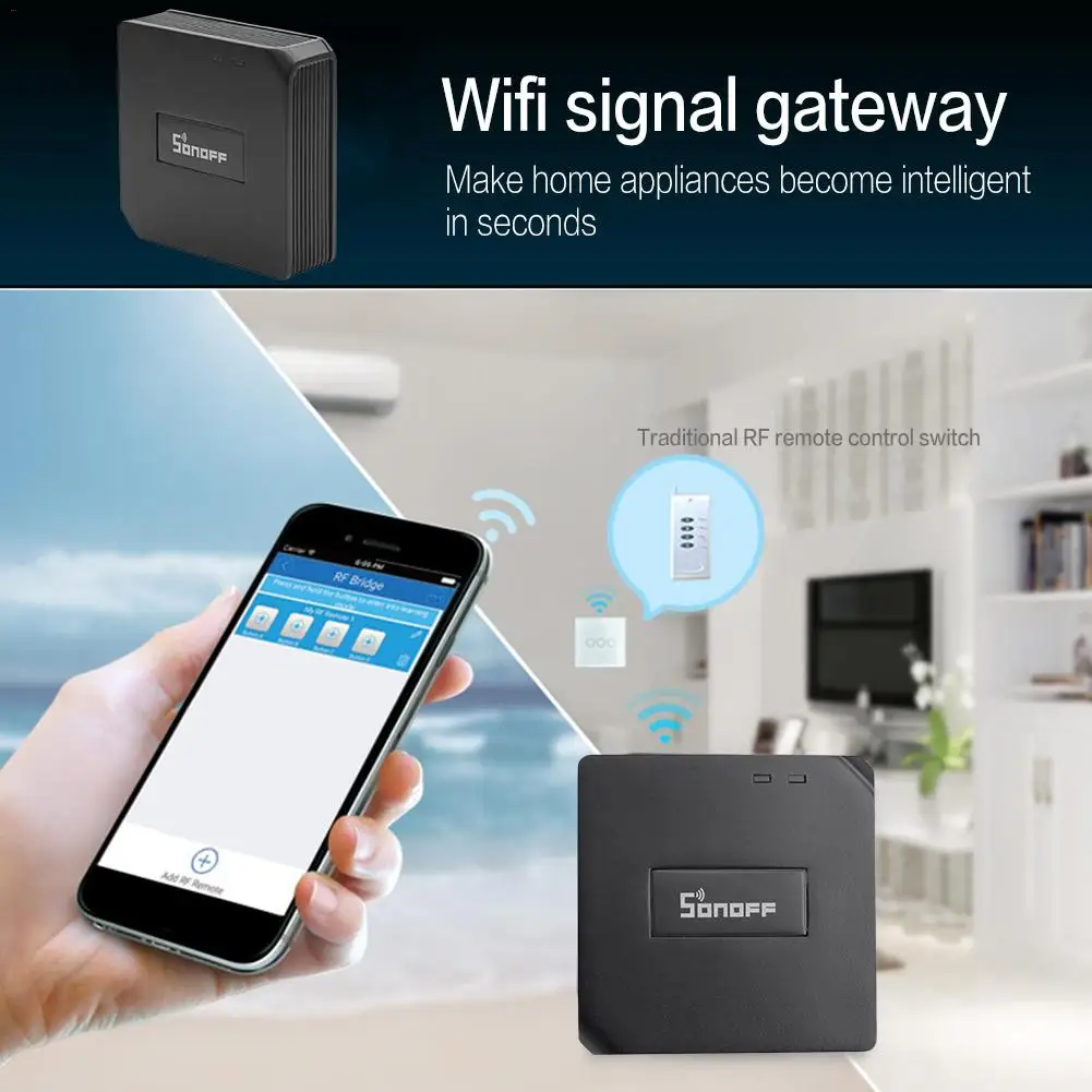 

Replacement Smart Home Automation Sonoff RF Bridge WiFi 433 MHz Universal Switch Intelligent Domotica Wi-Fi Remote RF Controller