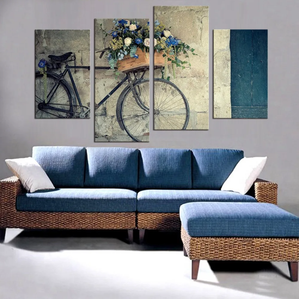 4 Pieces Canvas Painting Vintage Home Decor Print Retro Bike Canvas ... 4 Pieces Canvas Painting Vintage Home Decor Print Retro Bike Canvas ...