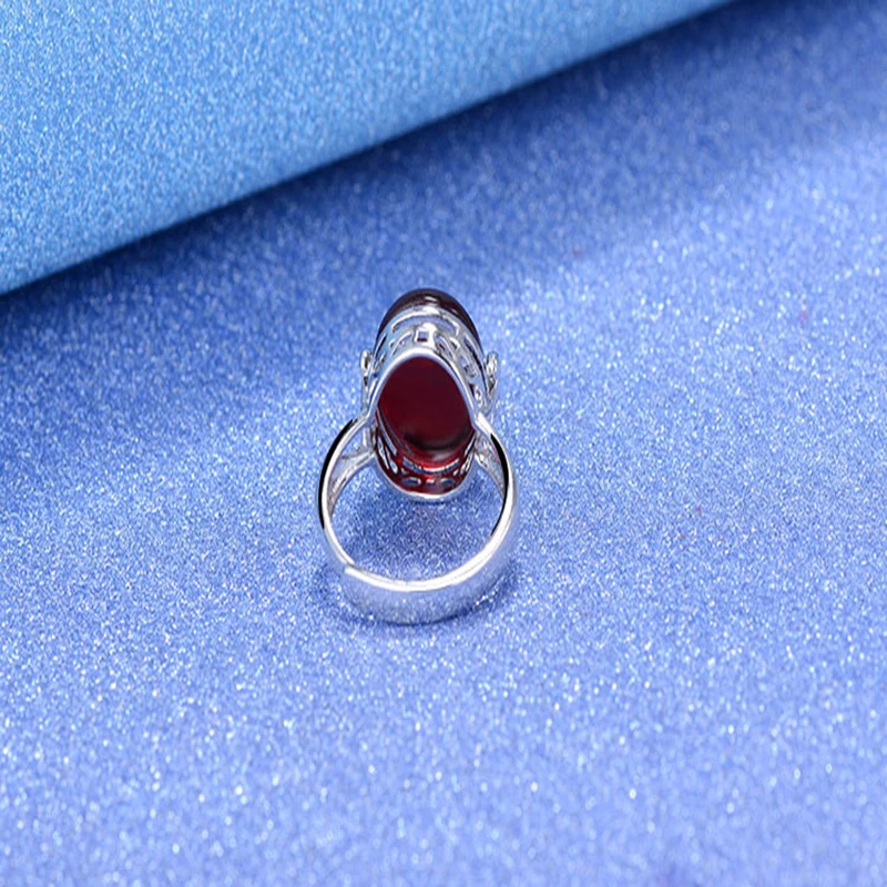 Qevila New Fashion Rings Jewelry Red Green Agate Open Ajustable Silver Wedding Engagement Rings for Women Anniversary Gift Rings (5)