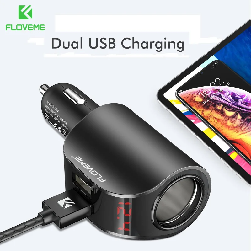 

FLOVEME Dual Ports USB Car Charger For iPhone Car-Charger Mobile Phone USB Charger For Samsung Xiaomi Tablet GPS Adapter Charger