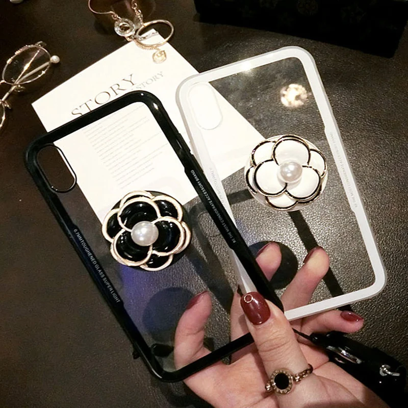 Телефон чехол для iPhone 6 S 7 8 X Plus Камелия цветок жемчуг Поддержка кронштейн