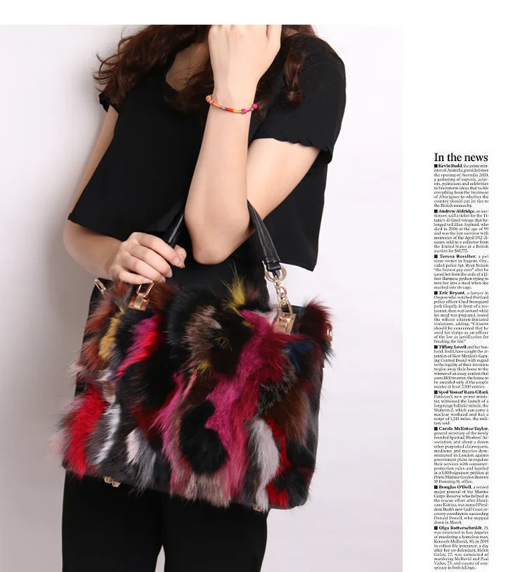 Mulheres naturais coelho cabelo tote saco senhora
