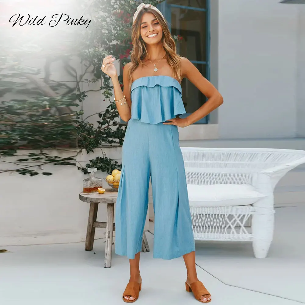 

WildPinky Sexy Women Jumpsuit Women Off Shoulder Strapless Jumpsuits 2020 New Sexy Backless Elegant Long Women Jumpsuit