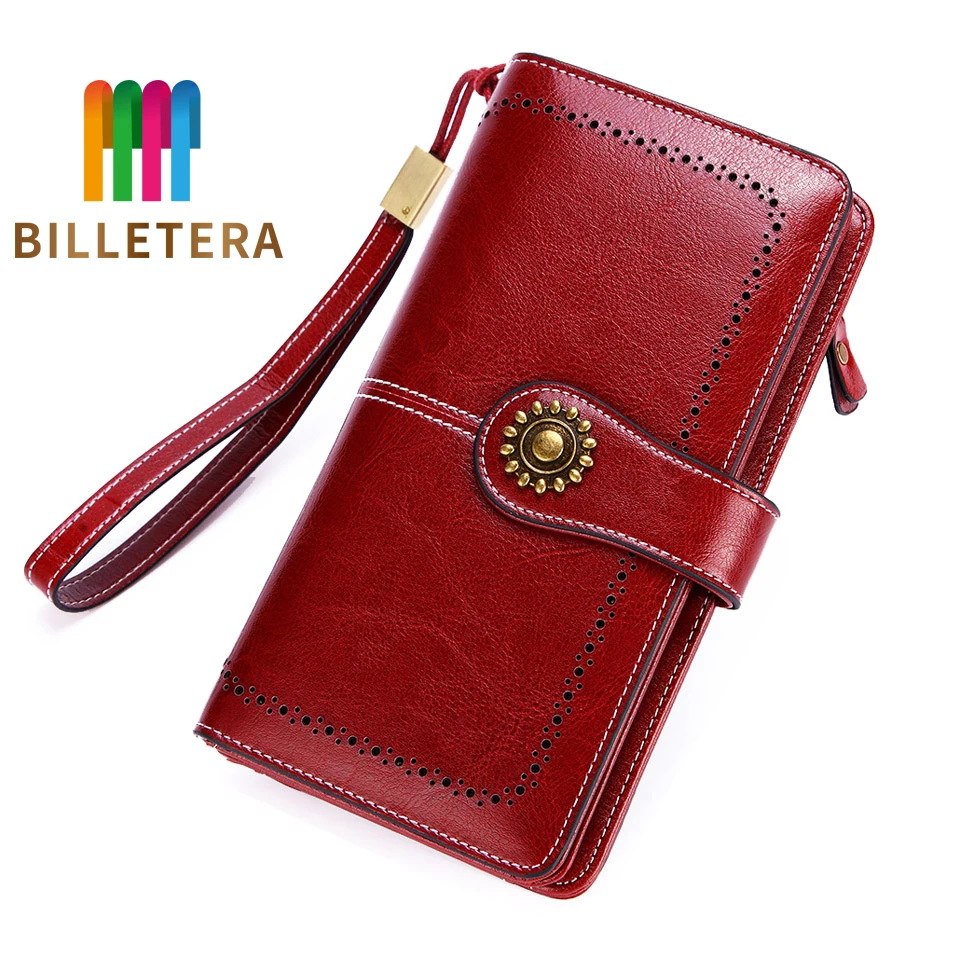 

BILLETERA Clutch Purse Cellphone Bag Coin Wallet Lady Brand Wax Oil Real Genuine Leather Women Wallet Large Money Bag