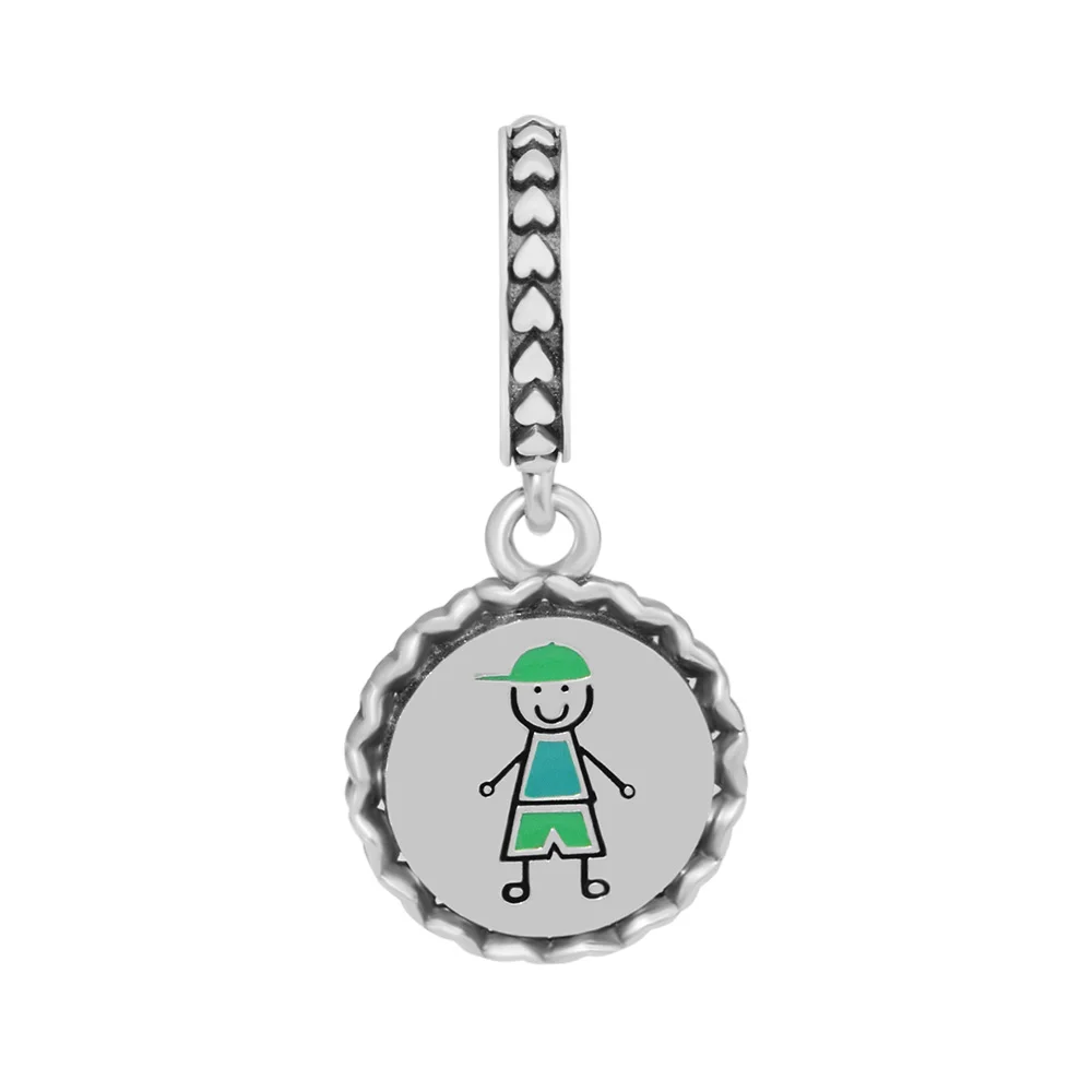 

CKK Silver 925 Jewelry Fits Pandora Bracelets Boy Stick Figure Dangle Charm, Mixed Enamel Original Sterling Silver Beads