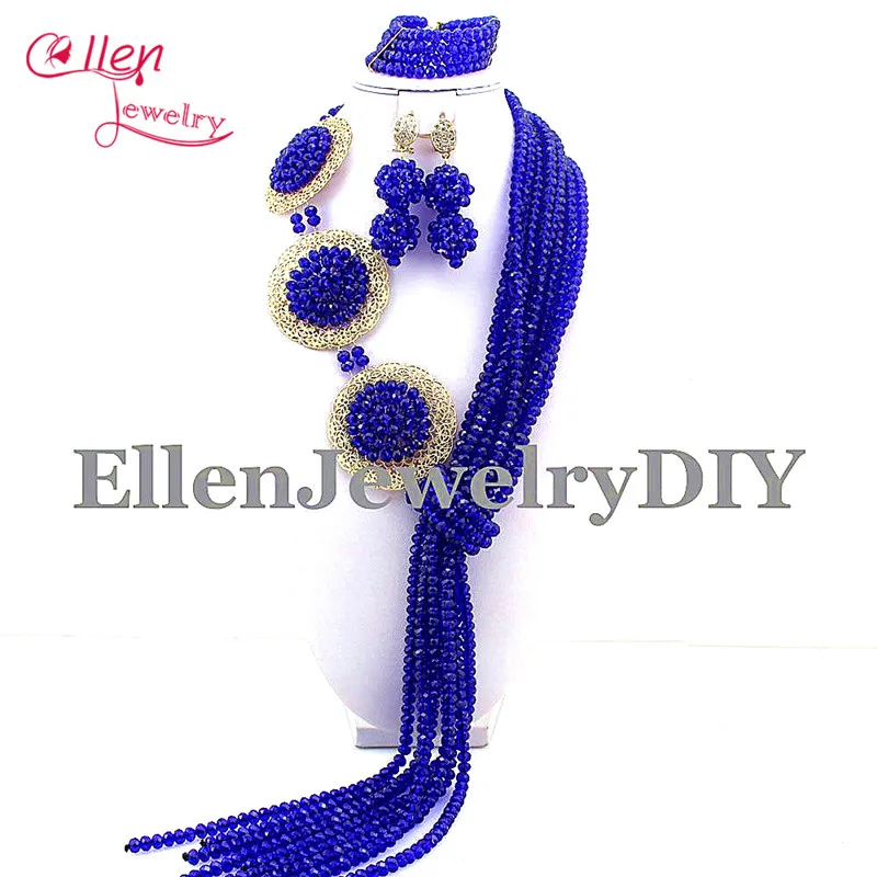 

Fabulous Royal Blue crystal Beads Jewelry Set nigerian Wedding bridal necklace jewelry Set African beaded Jewelry Sets E1030