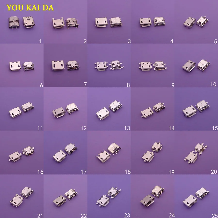 

25models Mini Micro USB Connector dc jack 5 pin V8 port charging data plug socket for Lenovo Huawei ZTE Xiaomi mobile tablet GPS