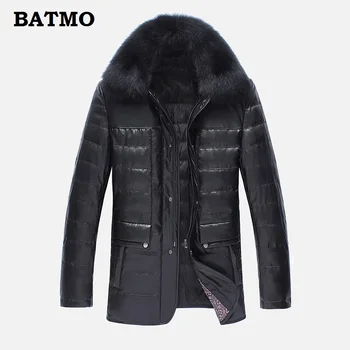 

BATMO 2018 new arrival whiter high quality rabbit fur collar 90% white duck down PU jackets men,PU winter parkas,15126
