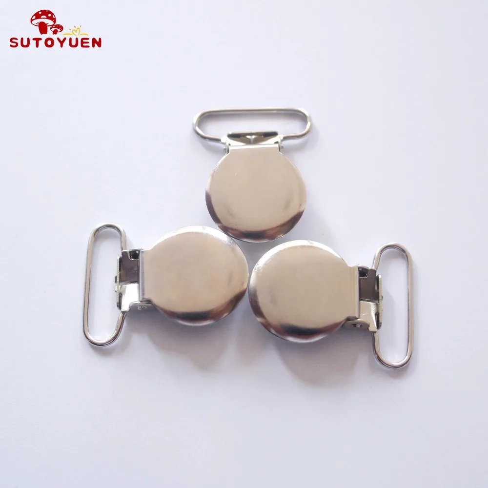 50pcs/lot 1'' 25mm Lead Free Silver Round Metal Suspenders Clips Baby