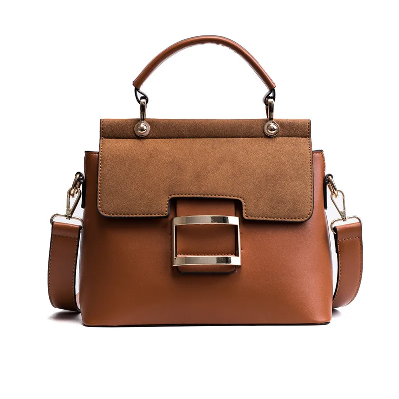 

2019 New Women's Bag Fashion Hand-held Slant Small Square Bag Brown Buckle Single Shoulder Bag