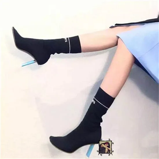 New Fashion Brand Design Lighter High Heels Stretch Women Boots Sock Jersey Autumn Ankle Boots Ladies Shoes Woman Botas Mujer 0(18)_