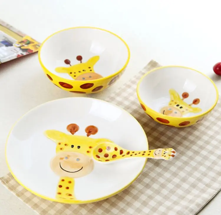 1 Набор, деревянный рельеф, ручная роспись, керамический набор посуды, фарфор, животные, набор посуды, чашки-тарелки для детей - Цвет: Giraffe