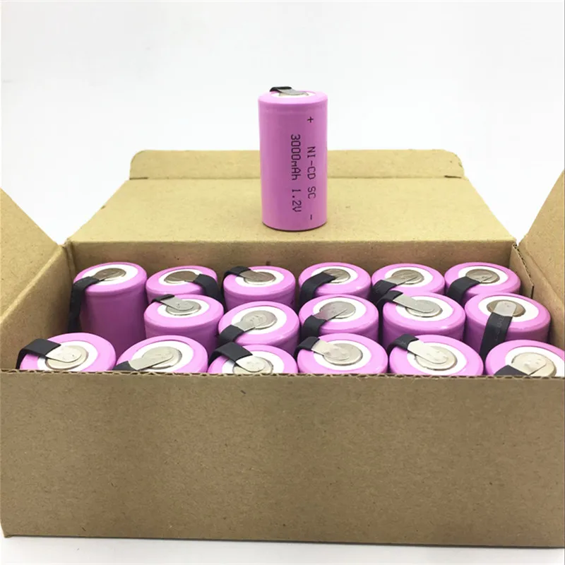 

12PCS OOLAPR Free Shipping SC NI-CD battery pink 3000mAh rechargeable subc battery 1.2 v with tab for makita dewalt for bosch