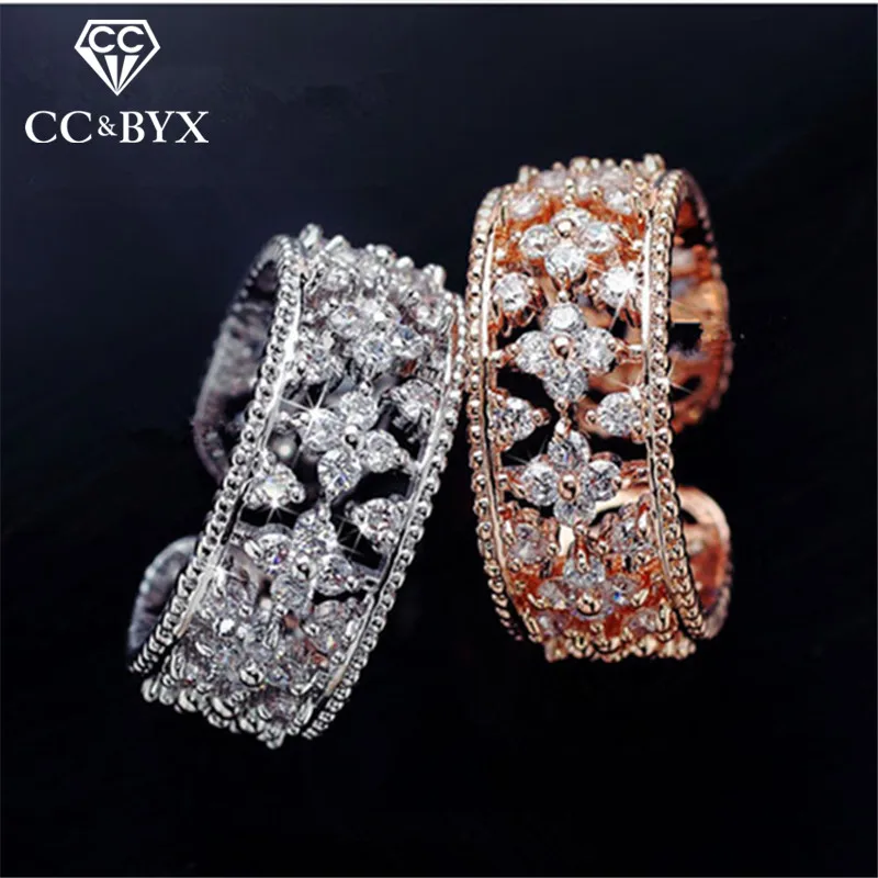 

CC Bijouterie Rings For Women Trendy Jewelry Hollow Clover Open 2 Colors Romantic Bridal Wedding Engagement Ring Anillos CC774