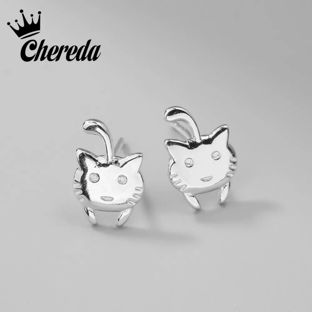Chereda серьги гвоздики с животными мультяшный стоячий кот для женщин милые Коты