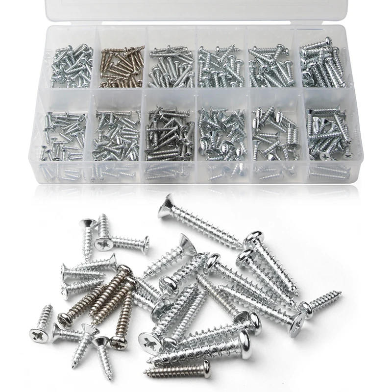 

350PCS Self-tapping PWA Screws Bolt Kit M2.5/M3/M4 Iron Plated Nickel Cross Countersunk Flat Head Phillips Screw 9Sizes Fastener
